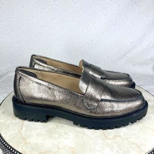 Banana Republic Vee St Chunky Loafers 8.5 Silver Leather Retro Whimsygoth Shoes